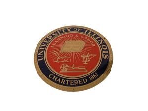 Vintage University of Illinois brass plaque or license plate topper